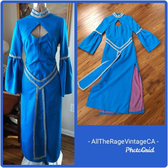 Vintage Blue Medieval Dress 60s Wedding Costume 35" Bust - Picture 11 of 11